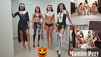 Empat biarawati nakal menikmati ritual berdosa dan melakukan seks kelompok terbalik pada Halloween (ass to mouth, ATOGM)